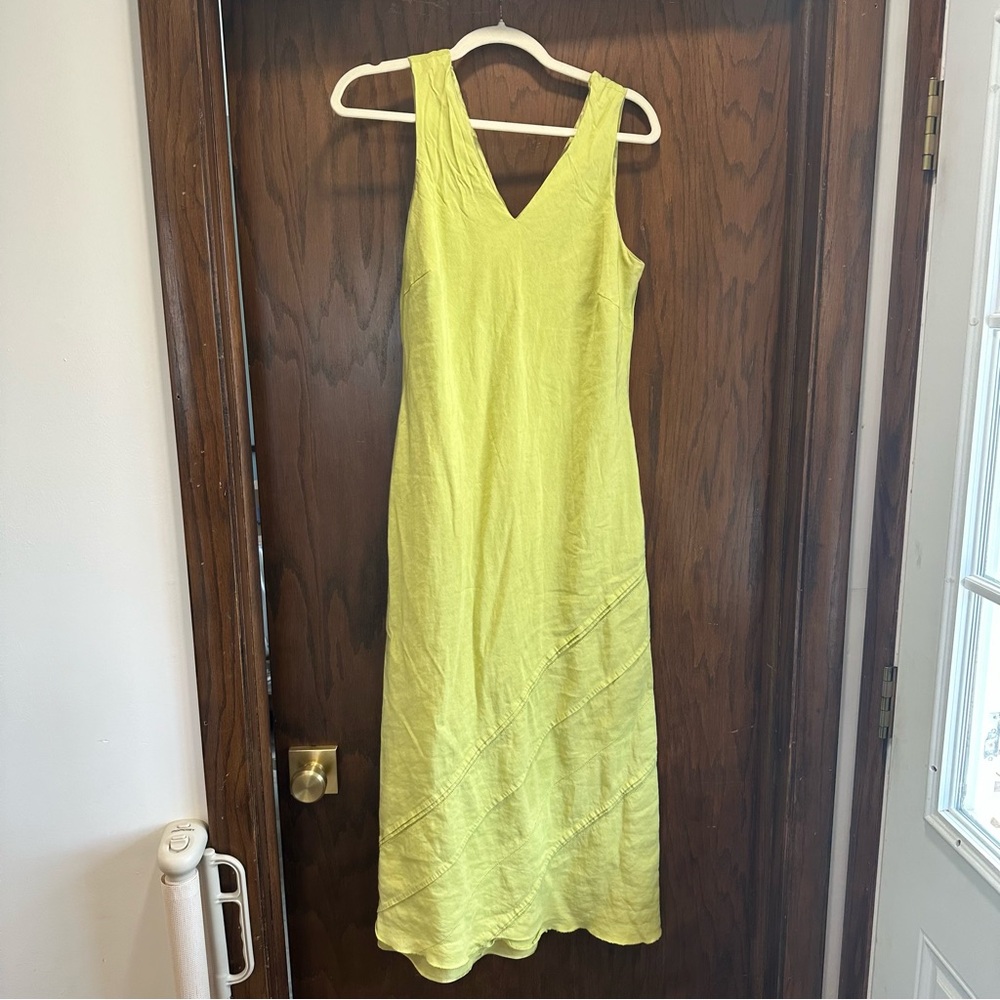 Casual Corner Green V-Neck Sleeveless Linen Dress